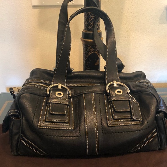 COACH BLACK LEATHER SATCHEL PREOWNED Great Beautiful Condition! - Picture 9 of 16